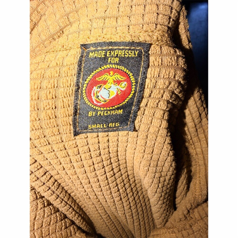 USMC FROG Grid Fleece Quarter Zip Pullover Mens Size S Coyote Tan - Picture 4 of 4